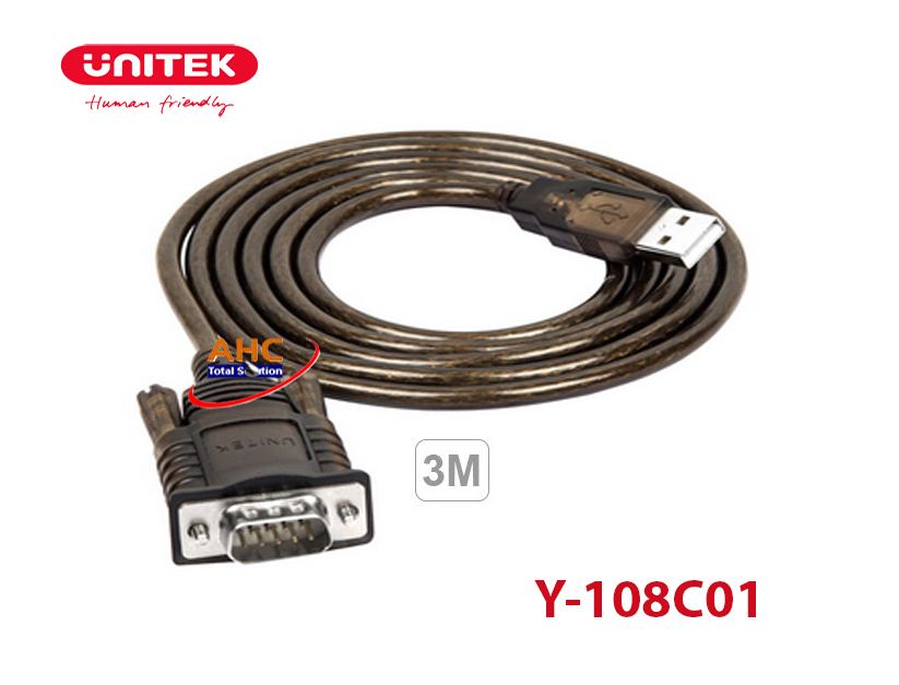 Cáp USb 2.0 to RS232 3M Unitek Y-108C1 - Cáp chuyển USB sang RS232 (com 9k) Unitek